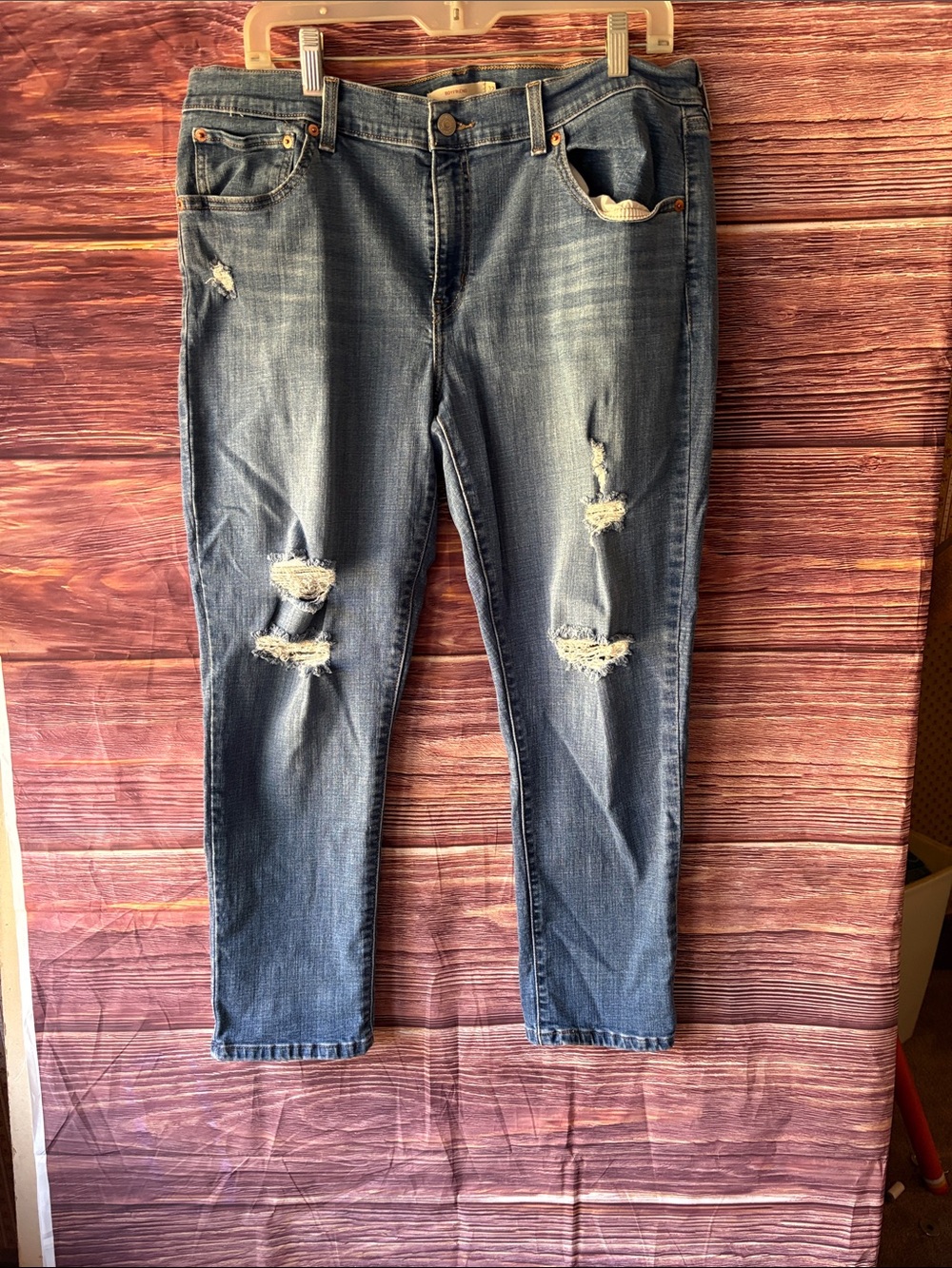 Levi's Distressed Boyfriend Jeans in Dark Blue Denim